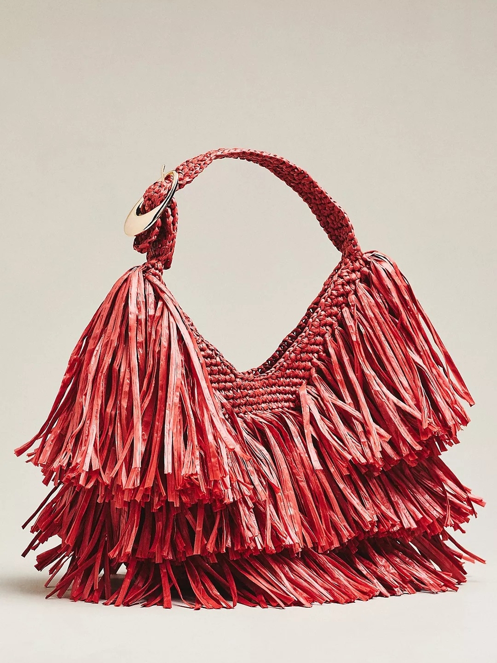 Anthropology - Red Fringe Woven Hobo Bag